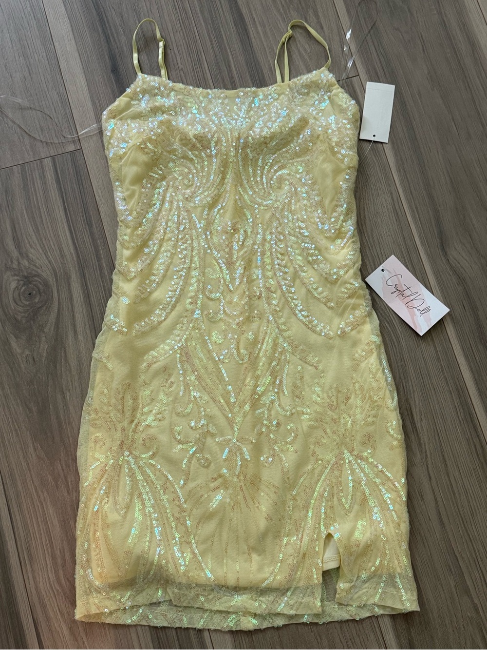 Crystal Doll Yellow Sequin Embellished Mini Dress
